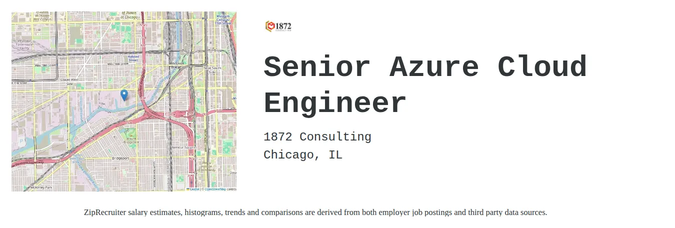 1872 Consulting job posting for a Senior Azure Cloud Engineer in Chicago, IL with a salary of $58 to $77 Hourly with a map of Chicago location.