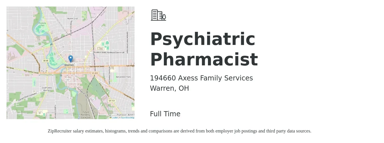 194660 Axess Family Services job posting for a Psychiatric Pharmacist in Warren, OH with a salary of $50 to $60 Hourly with a map of Warren location.