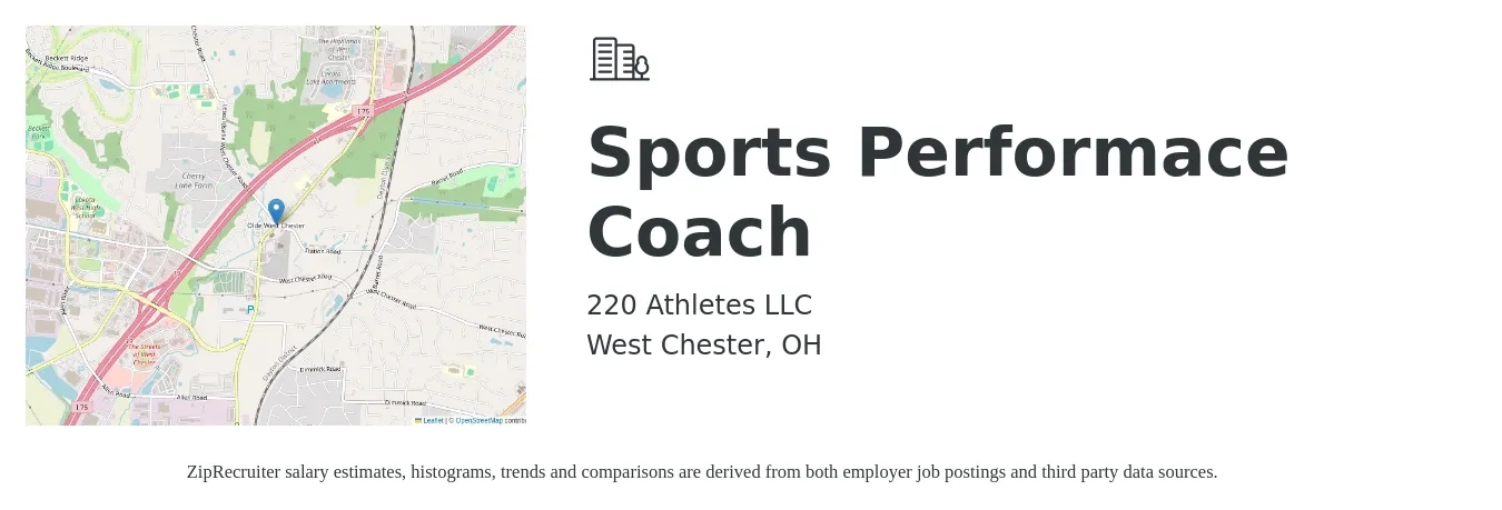 220 Athletes LLC job posting for a Sports Performace Coach in West Chester, OH with a salary of $19 to $27 Hourly with a map of West Chester location.