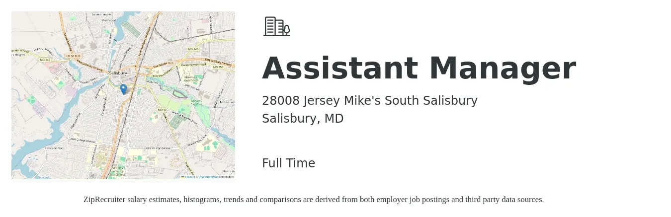 28008 Jersey Mike's South Salisbury job posting for a Assistant Manager in Salisbury, MD with a map of Salisbury location.