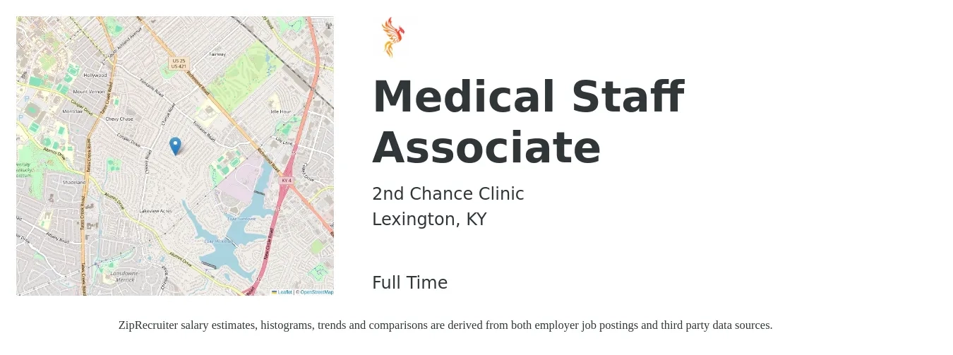 2nd Chance Clinic job posting for a Medical Staff Associate in Lexington, KY with a salary of $16 Hourly with a map of Lexington location.