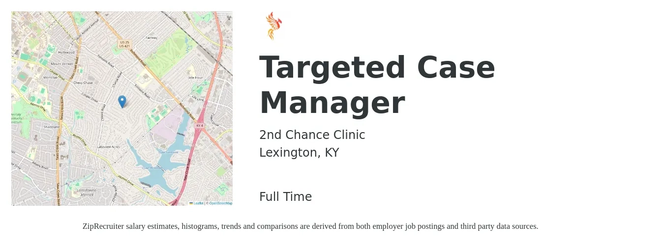 2nd Chance Clinic job posting for a Targeted Case Manager in Lexington, KY with a salary of $20 Hourly with a map of Lexington location.