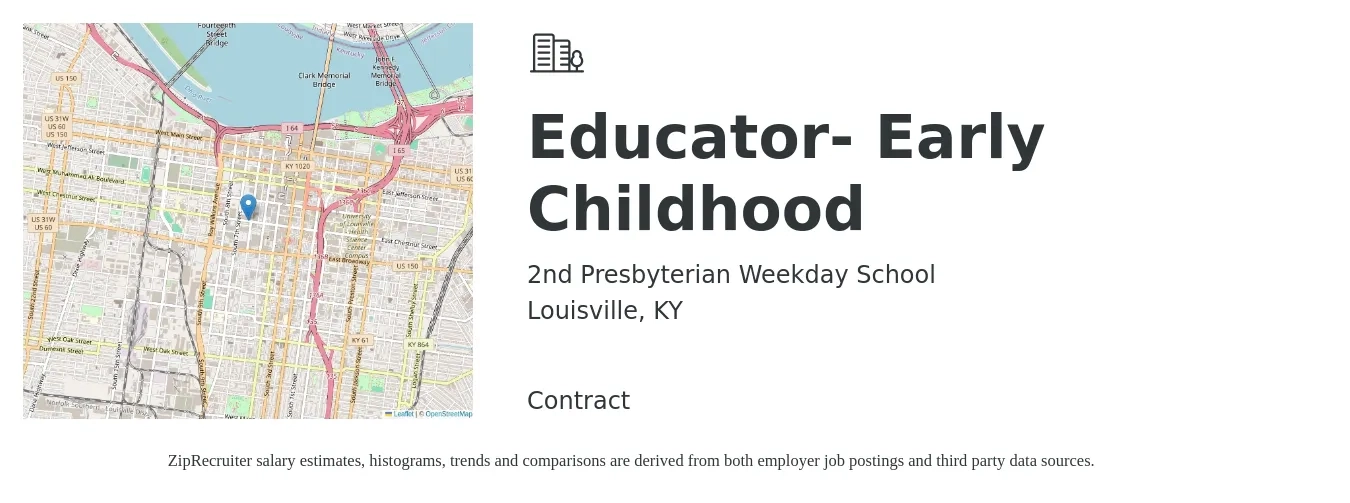 2nd Presbyterian Weekday School job posting for a Educator- Early Childhood in Louisville, KY with a salary of $17,800 to $20,000 Monthly with a map of Louisville location.