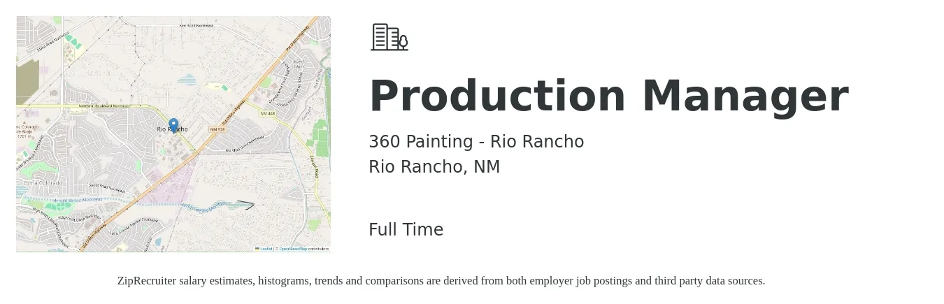 360 Painting - Rio Rancho job posting for a Production Manager in Rio Rancho, NM with a salary of $53,000 to $76,200 Yearly with a map of Rio Rancho location.