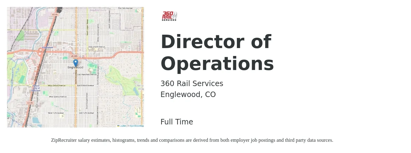 360 Rail Services job posting for a Director of Operations in Englewood, CO with a salary of $110,000 to $140,000 Yearly with a map of Englewood location.