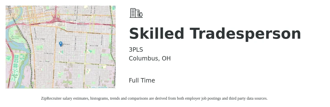 3PLS job posting for a Skilled Tradesperson in Columbus, OH with a salary of $19 to $28 Hourly with a map of Columbus location.