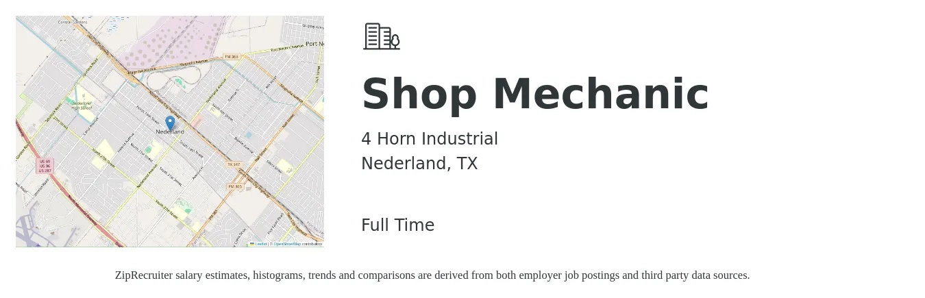 4 Horn Industrial job posting for a Shop Mechanic in Nederland, TX with a salary of $20 to $29 Hourly with a map of Nederland location.