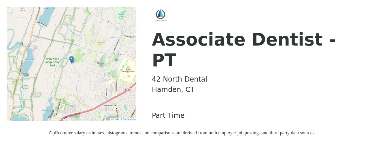 42 North Dental job posting for a Associate Dentist - PT in Hamden, CT with a salary of $41,800 to $211,300 Yearly with a map of Hamden location.