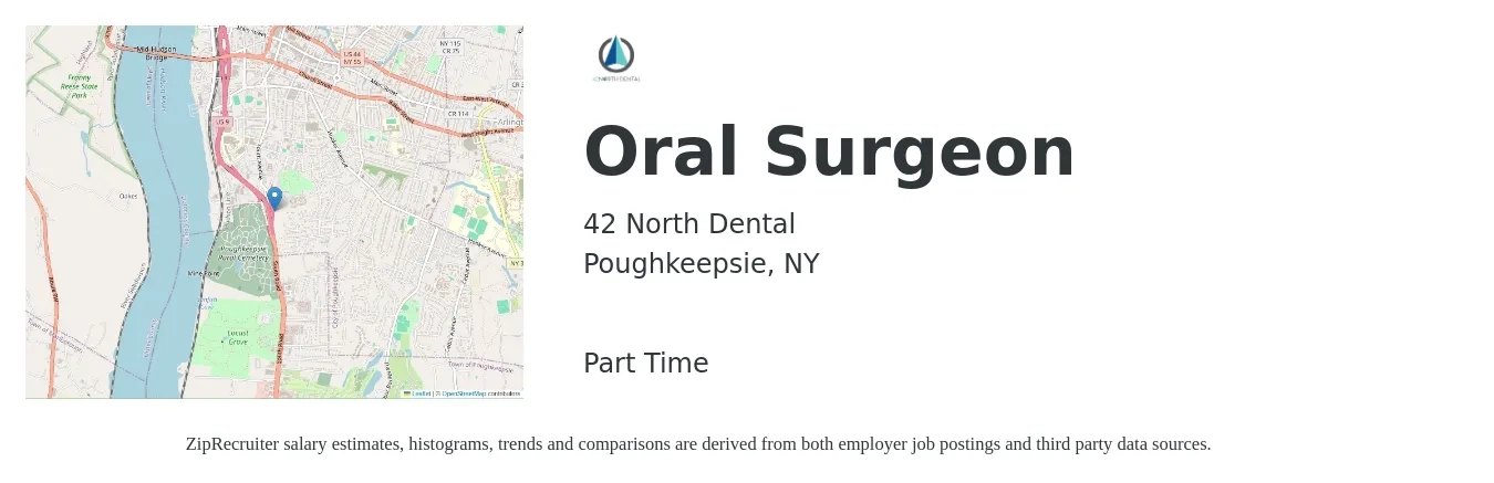 42 North Dental job posting for a Oral Surgeon in Poughkeepsie, NY with a salary of $2,000 Daily (plus commission) with a map of Poughkeepsie location.