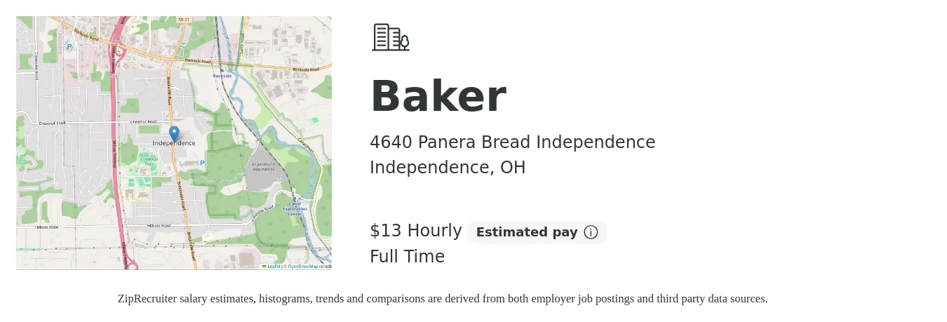 4640 Panera Bread Independence job posting for a Baker in Independence, OH with a salary of $14 Hourly with a map of Independence location.