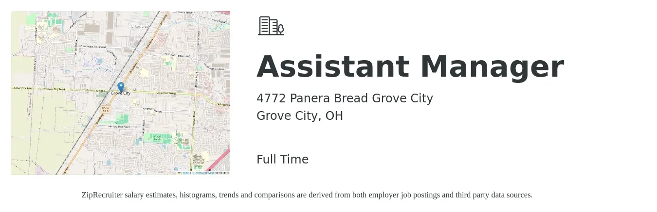 4772 Panera Bread Grove City job posting for a Assistant Manager in Grove City, OH with a salary of $15 to $24 Hourly with a map of Grove City location.