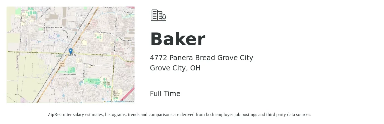 4772 Panera Bread Grove City job posting for a Baker in Grove City, OH with a salary of $12 to $16 Hourly with a map of Grove City location.