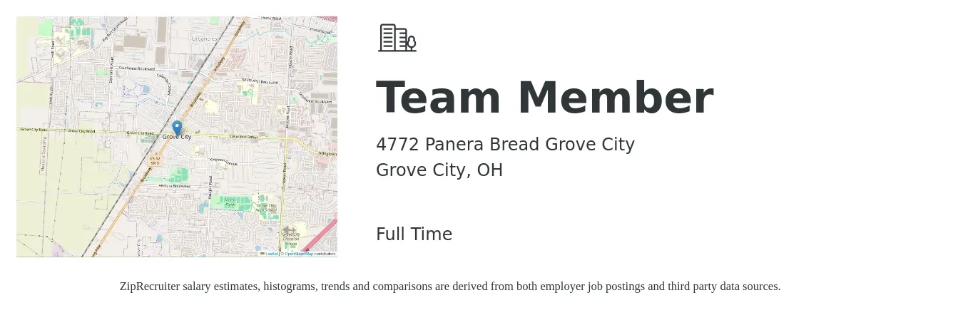 4772 Panera Bread Grove City job posting for a Team Member in Grove City, OH with a salary of $11 to $15 Hourly with a map of Grove City location.