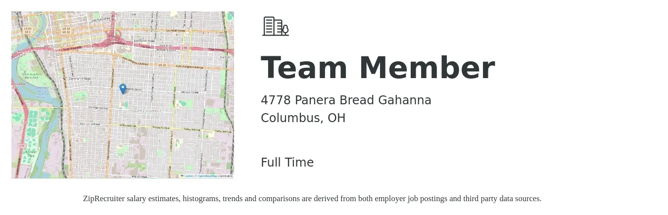 4778 Panera Bread Gahanna job posting for a Team Member in Columbus, OH with a salary of $12 to $15 Hourly with a map of Columbus location.