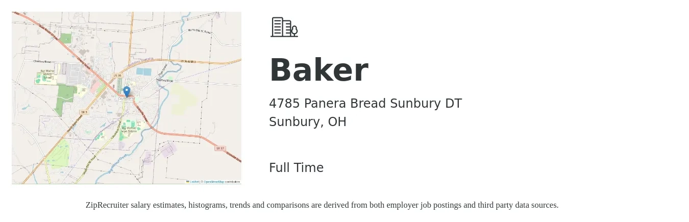 4785 Panera Bread Sunbury DT job posting for a Baker in Sunbury, OH with a salary of $12 to $16 Hourly with a map of Sunbury location.