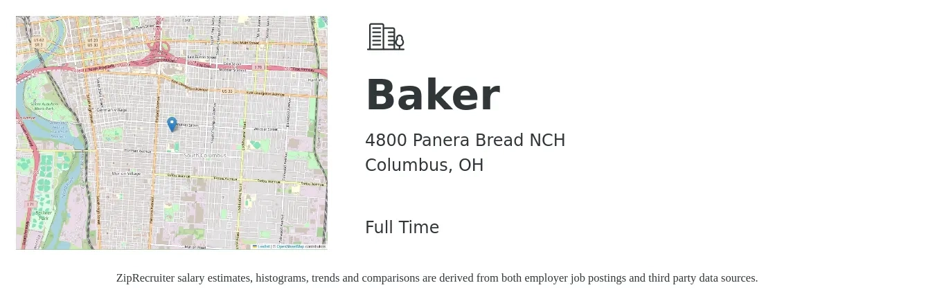 4800 Panera Bread NCH job posting for a Baker in Columbus, OH with a salary of $12 to $16 Hourly with a map of Columbus location.