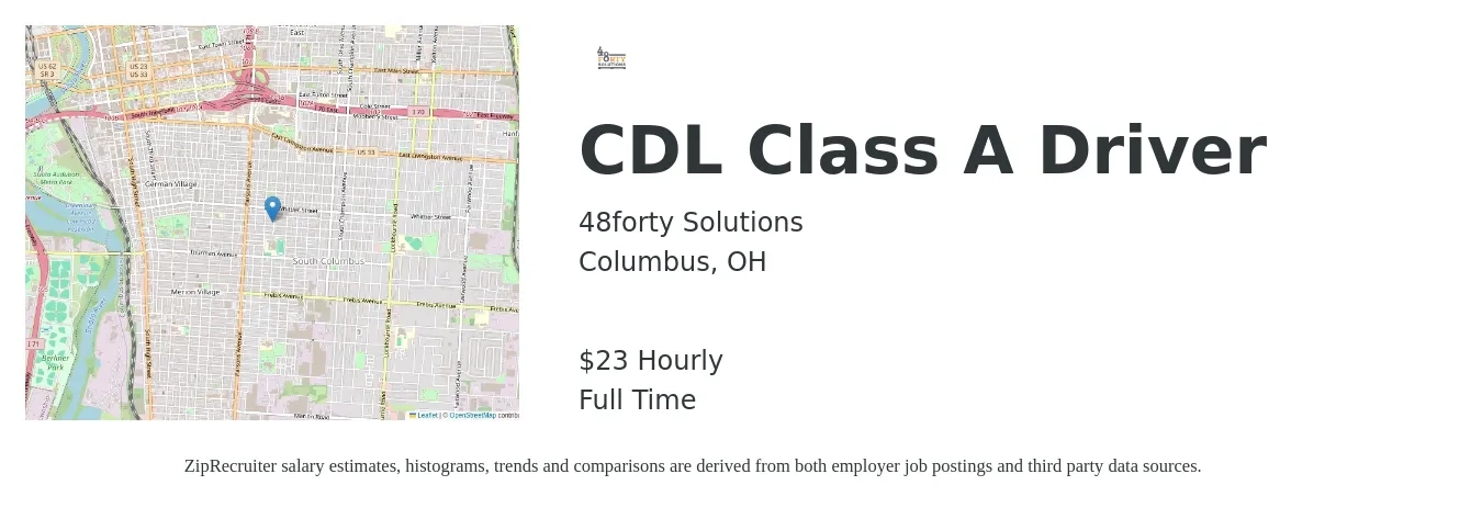 48forty Solutions job posting for a CDL Class A Driver in Columbus, OH with a salary of $24 Hourly with a map of Columbus location.