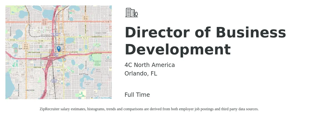4C North America job posting for a Director of Business Development in Orlando, FL with a salary of $87,200 to $141,300 Yearly with a map of Orlando location.