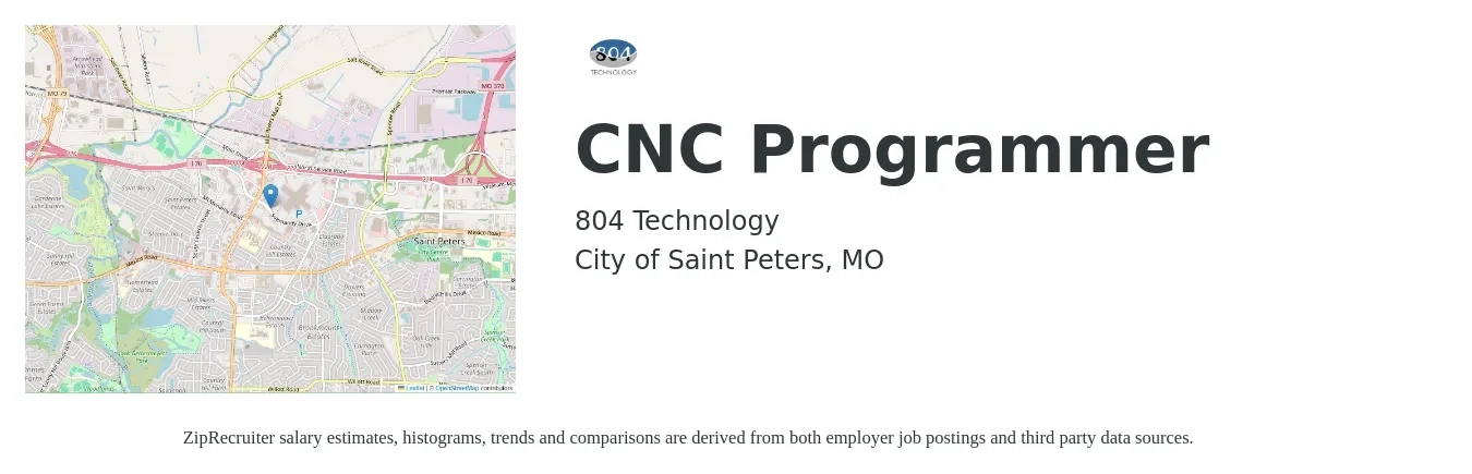 804 Technology job posting for a CNC Programmer in City of Saint Peters, MO with a salary of $25 to $35 Hourly with a map of City of Saint Peters location.