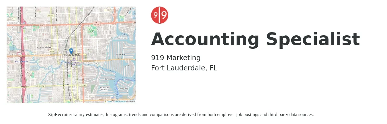 919 Marketing job posting for a Accounting Specialist in Fort Lauderdale, FL with a salary of $20 to $28 Hourly with a map of Fort Lauderdale location.