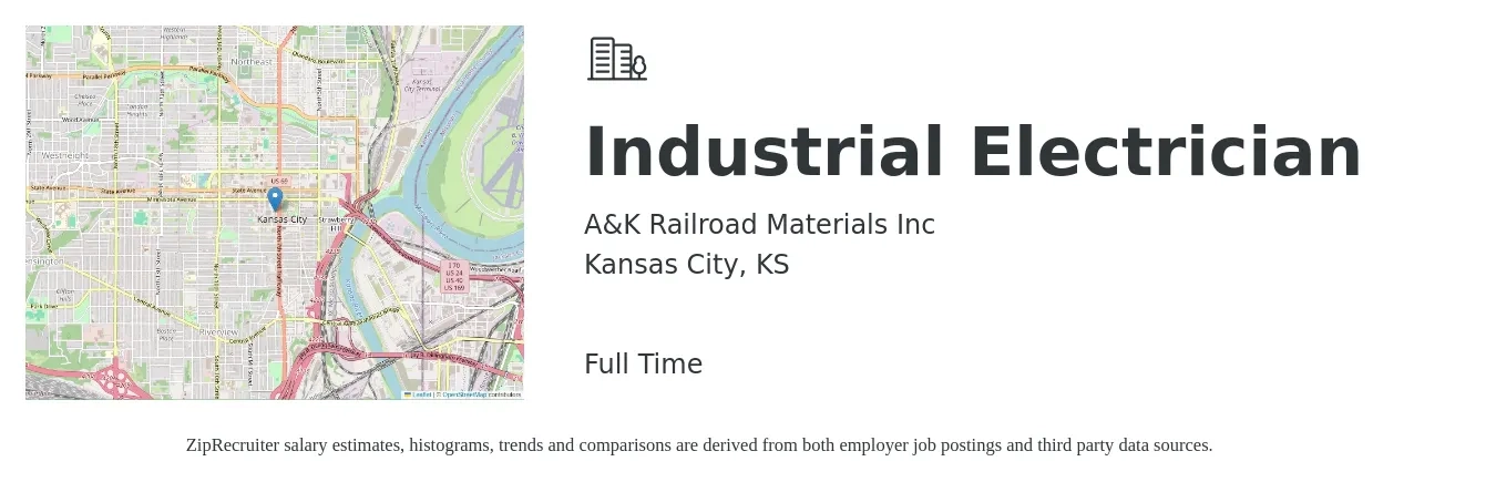A&K Railroad Materials Inc job posting for a Industrial Electrician in Kansas City, KS with a salary of $25 to $32 Hourly with a map of Kansas City location.