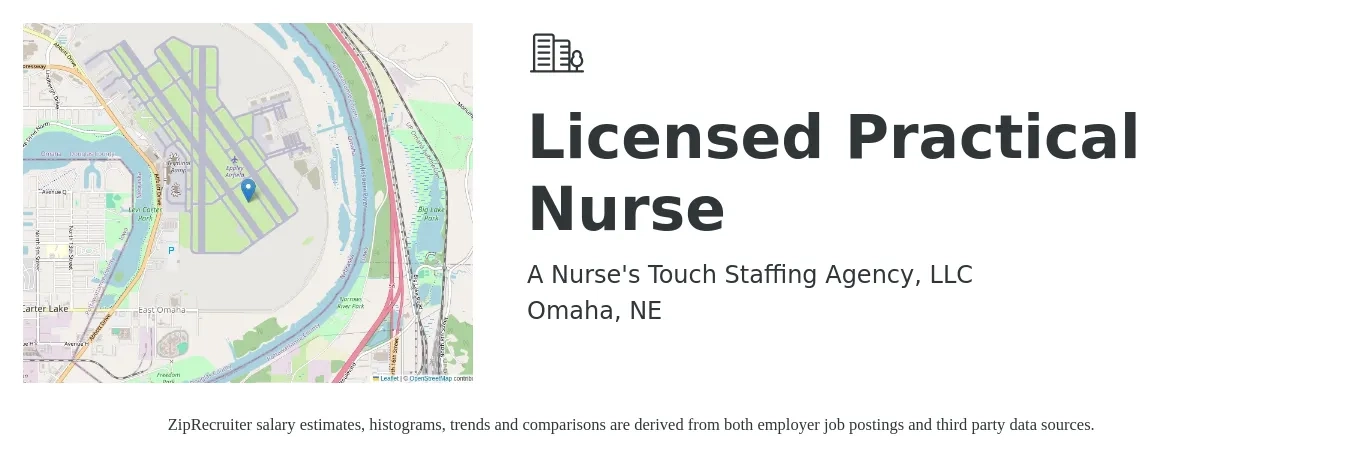 A Nurse's Touch Staffing Agency, LLC job posting for a Licensed Practical Nurse in Omaha, NE with a salary of $44 Hourly with a map of Omaha location.