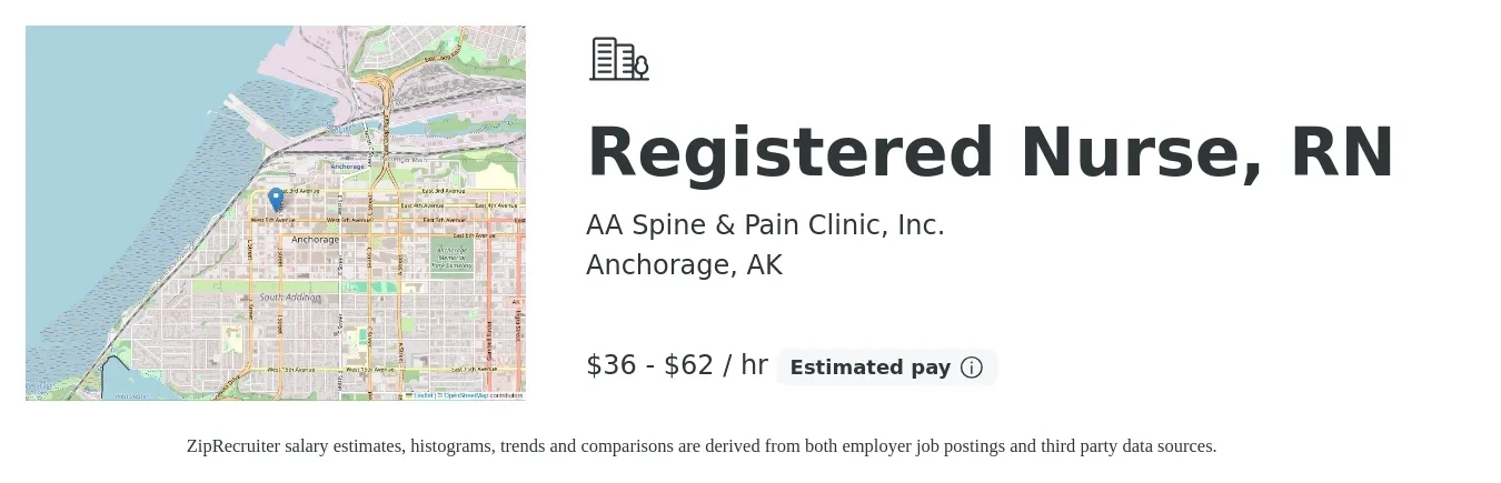 AA Spine & Pain Clinic, Inc. job posting for a Registered Nurse, RN in Anchorage, AK with a salary of $38 to $65 Hourly with a map of Anchorage location.