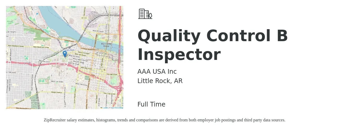 AAA USA Inc job posting for a Quality Control B Inspector in Little Rock, AR with a salary of $16 to $22 Hourly with a map of Little Rock location.