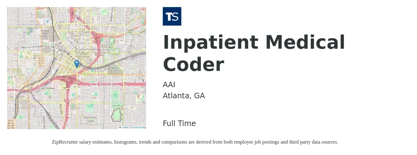 AAI job posting for a Inpatient Medical Coder in Atlanta, GA with a salary of $24 to $26 Hourly with a map of Atlanta location.