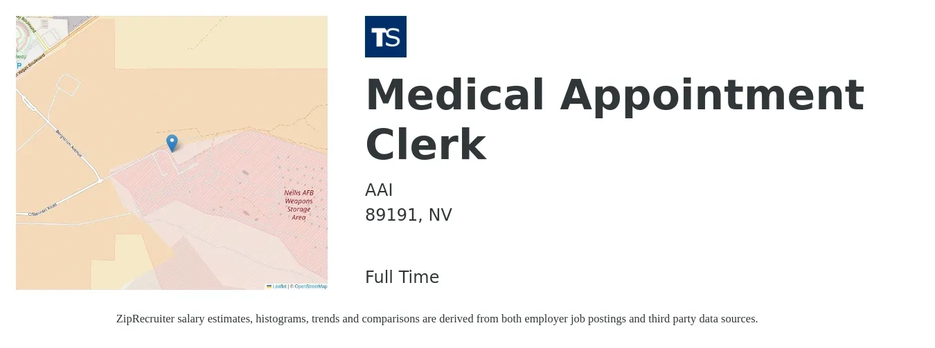 AAI job posting for a Medical Appointment Clerk in 89191, NV with a salary of $16 Hourly with a map of 89191 location.