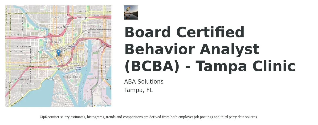 ABA Solutions job posting for a Board Certified Behavior Analyst (BCBA) - Tampa Clinic in Tampa, FL with a salary of $103,500 Yearly with a map of Tampa location.