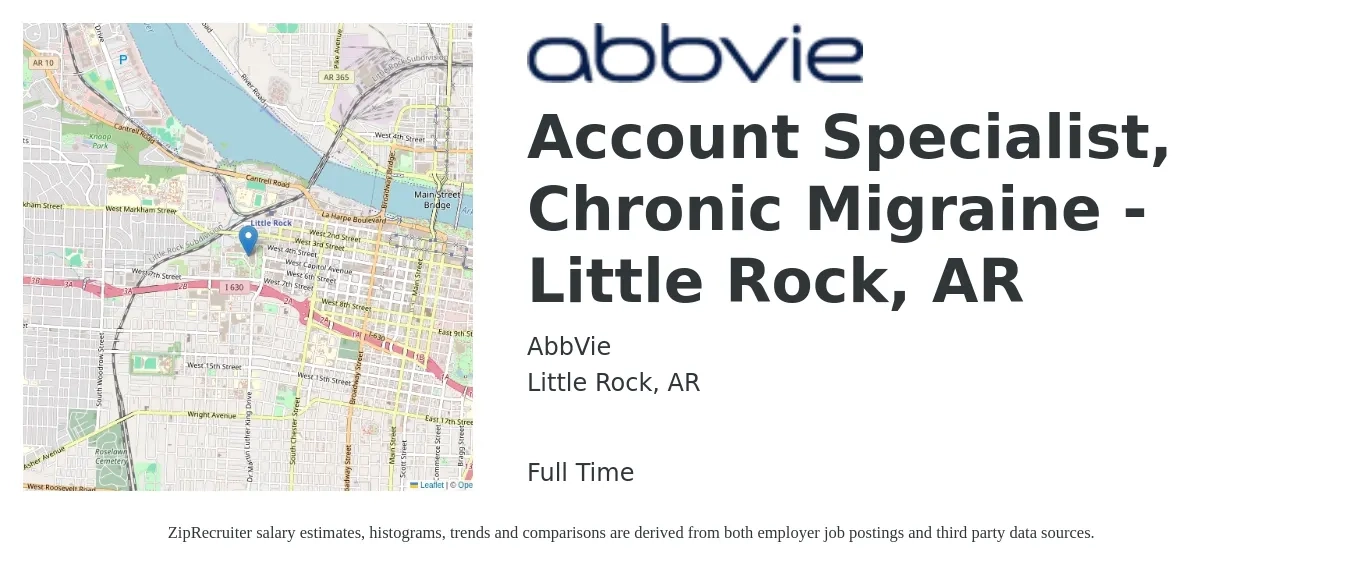 AbbVie job posting for a Account Specialist, Chronic Migraine - Little Rock, AR in Little Rock, AR with a salary of $18 to $25 Hourly with a map of Little Rock location.
