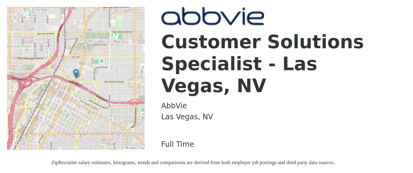 AbbVie job posting for a Customer Solutions Specialist - Las Vegas, NV in Las Vegas, NV with a salary of $16 to $26 Hourly with a map of Las Vegas location.