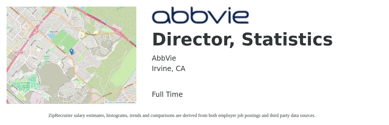AbbVie job posting for a Director, Statistics in Irvine, CA with a map of Irvine location.