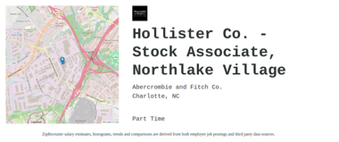 Abercrombie And Fitch Hollister Co Stock Associate Northlake Village Job Charlotte