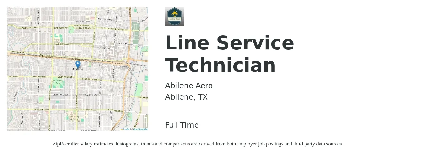 Abilene Aero job posting for a Line Service Technician in Abilene, TX with a salary of $15 Hourly with a map of Abilene location.
