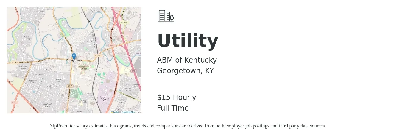ABM of Kentucky job posting for a Utility in Georgetown, KY with a salary of $16 Hourly with a map of Georgetown location.