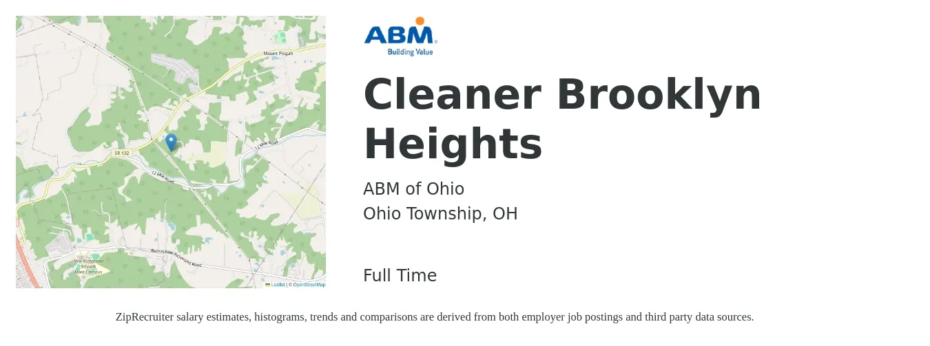 ABM of Ohio job posting for a Cleaner Brooklyn Heights in Ohio Township, OH with a salary of $14 to $16 Hourly with a map of Ohio Township location.