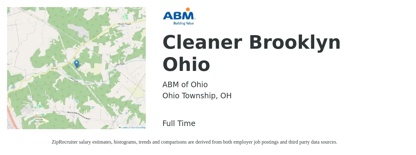 ABM of Ohio job posting for a Cleaner Brooklyn Ohio in Ohio Township, OH with a salary of $14 to $16 Hourly with a map of Ohio Township location.
