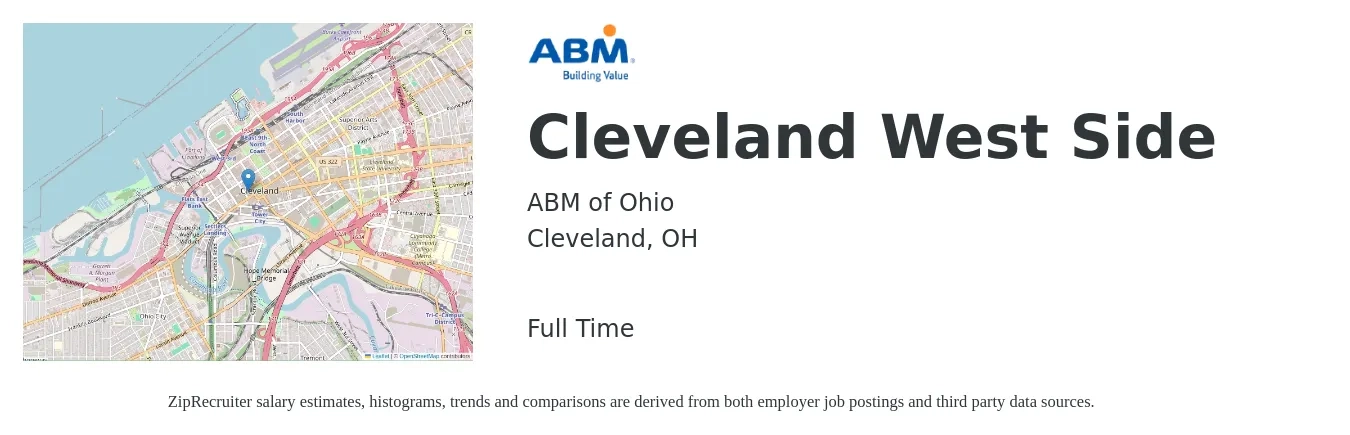 ABM of Ohio job posting for a Cleveland West Side in Cleveland, OH with a salary of $14 to $16 Hourly with a map of Cleveland location.