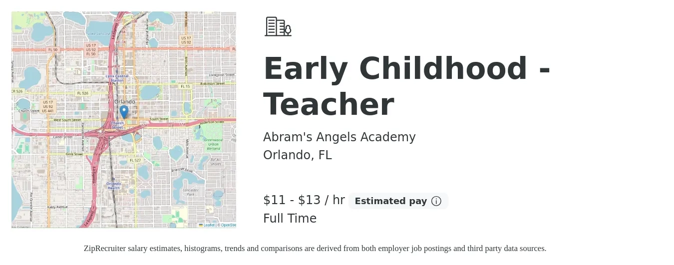 Abram's Angels Academy job posting for a Early Childhood - Teacher in Orlando, FL with a salary of $12 to $14 Hourly with a map of Orlando location.