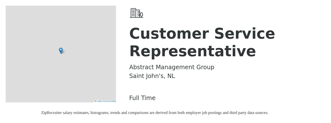 Abstract Management Group job posting for a Customer Service Representative in Saint John's, NL with a map of Saint John's location.