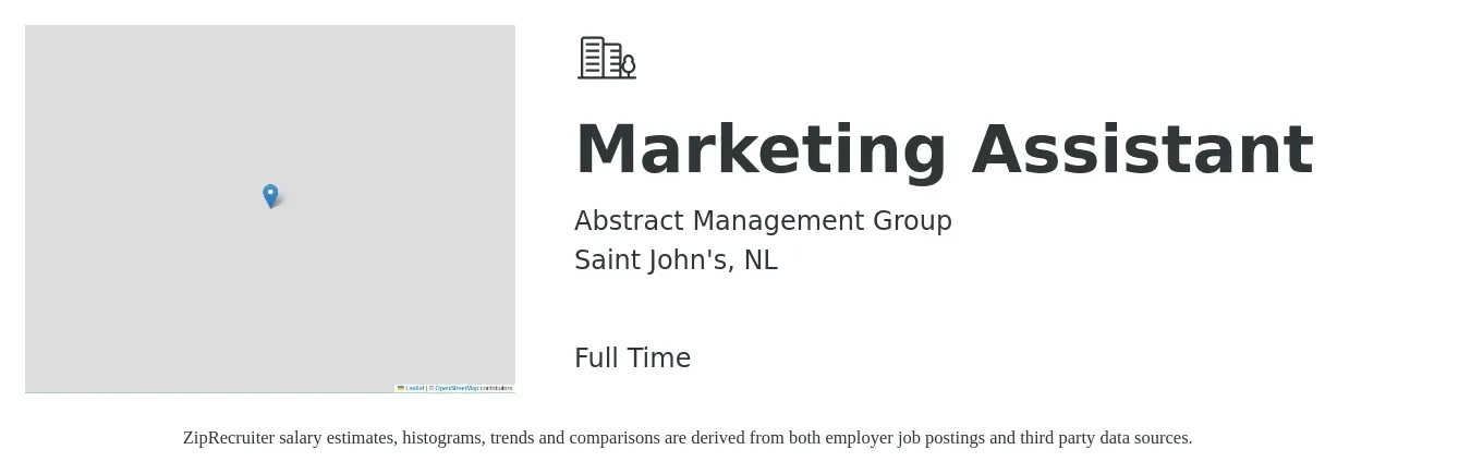 Abstract Management Group job posting for a Marketing Assistant in Saint John's, NL with a map of Saint John's location.