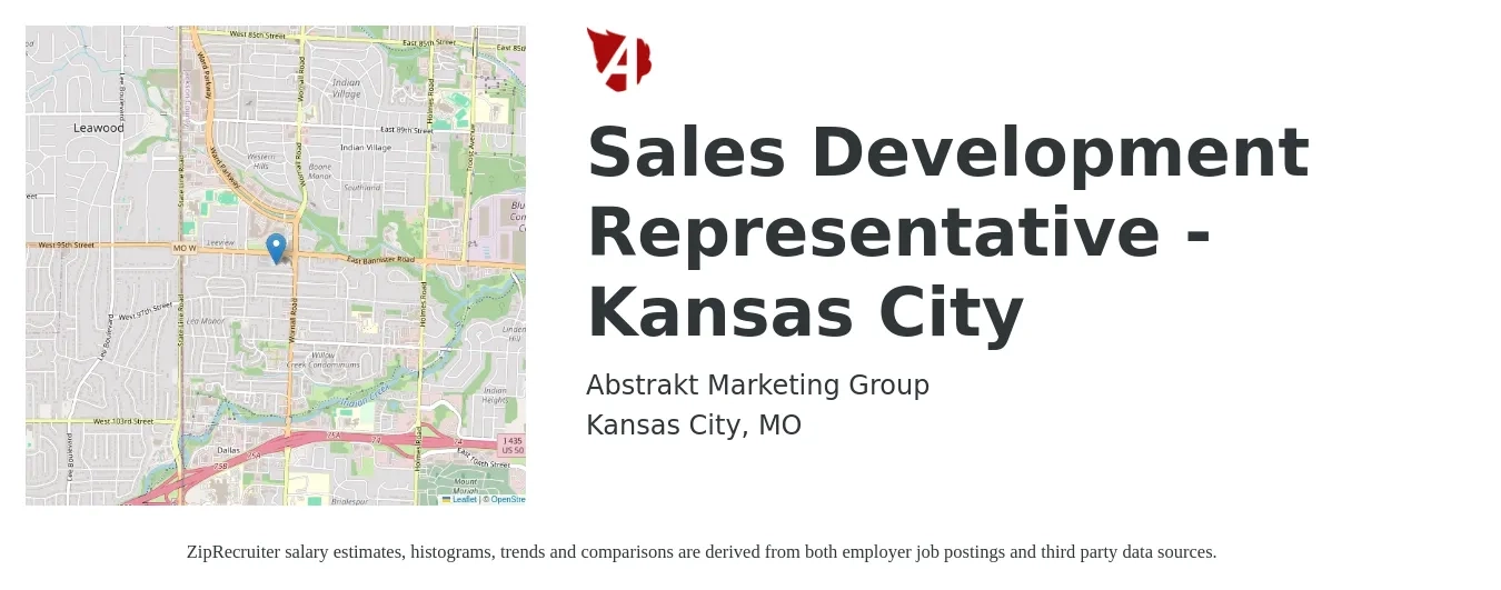 Abstrakt Marketing Group job posting for a Sales Development Representative - Kansas City in Kansas City, MO with a salary of $41,000 to $59,500 Yearly with a map of Kansas City location.
