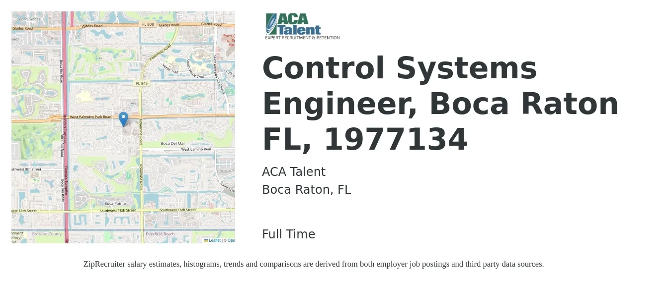 ACA Talent job posting for a Control Systems Engineer, Boca Raton FL, 1977134 in Boca Raton, FL with a salary of $79,700 to $120,000 Yearly with a map of Boca Raton location.