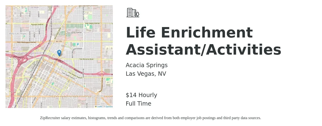 Acacia Springs job posting for a Life Enrichment Assistant/Activities in Las Vegas, NV with a salary of $15 Hourly with a map of Las Vegas location.