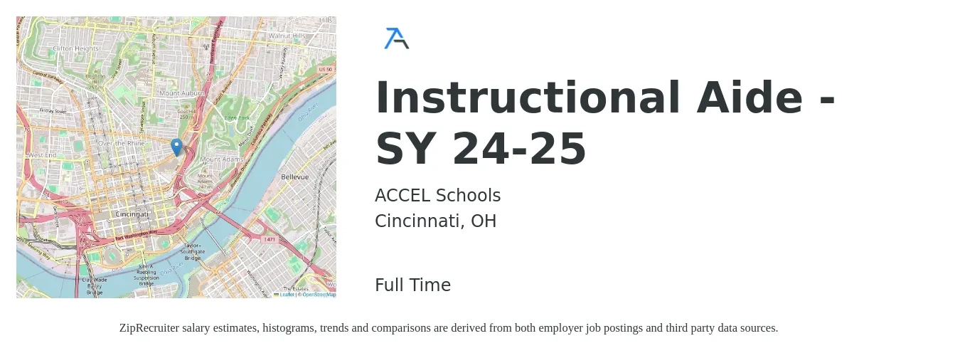 ACCEL Schools job posting for a Instructional Aide - SY 24-25 in Cincinnati, OH with a salary of $14 to $19 Hourly with a map of Cincinnati location.