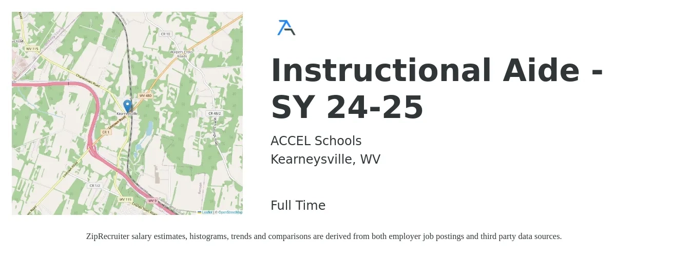ACCEL Schools job posting for a Instructional Aide - SY 24-25 in Kearneysville, WV with a salary of $14 to $20 Hourly with a map of Kearneysville location.