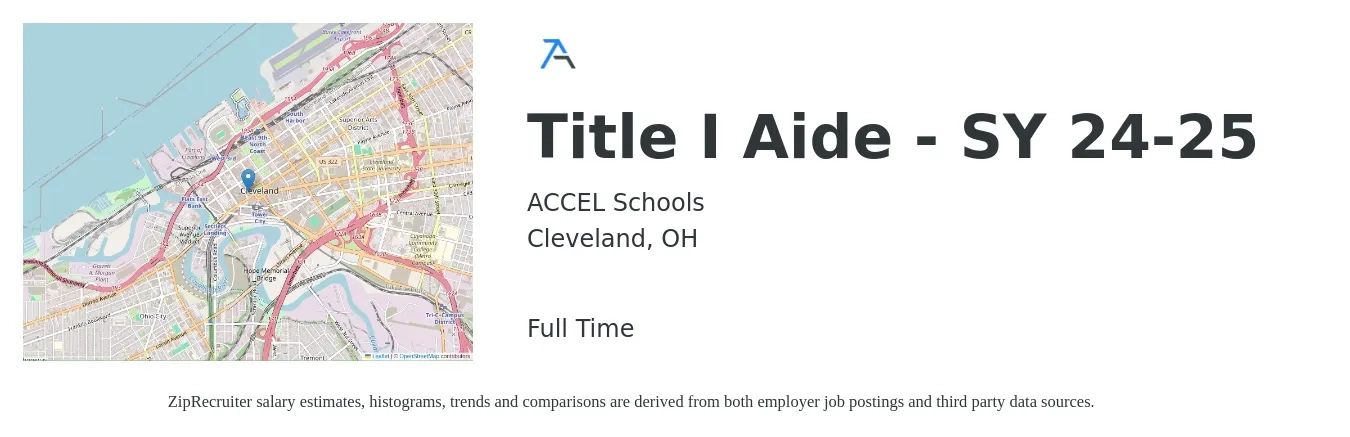 ACCEL Schools job posting for a Title I Aide - SY 24-25 in Cleveland, OH with a salary of $14 to $17 Hourly with a map of Cleveland location.