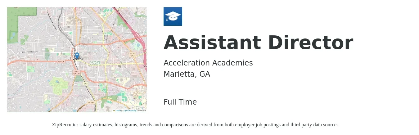Acceleration Academies job posting for a Assistant Director in Marietta, GA with a salary of $82,000 to $92,000 Yearly with a map of Marietta location.